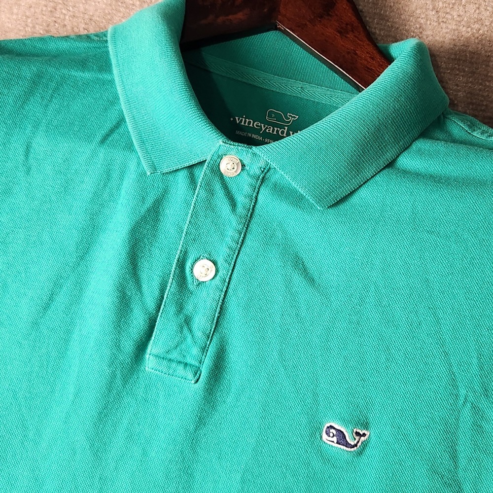 Vineyard Vines Polo Shirt Mens Medium Green Short Sleeve Whale Logo Cotton Blend